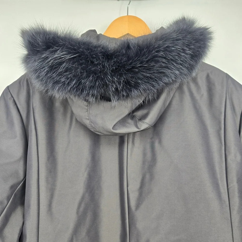 1‎ Madison Luxe Outerwear Womens 3X Fox Fur Trim Hooded Black Long Parka Coat